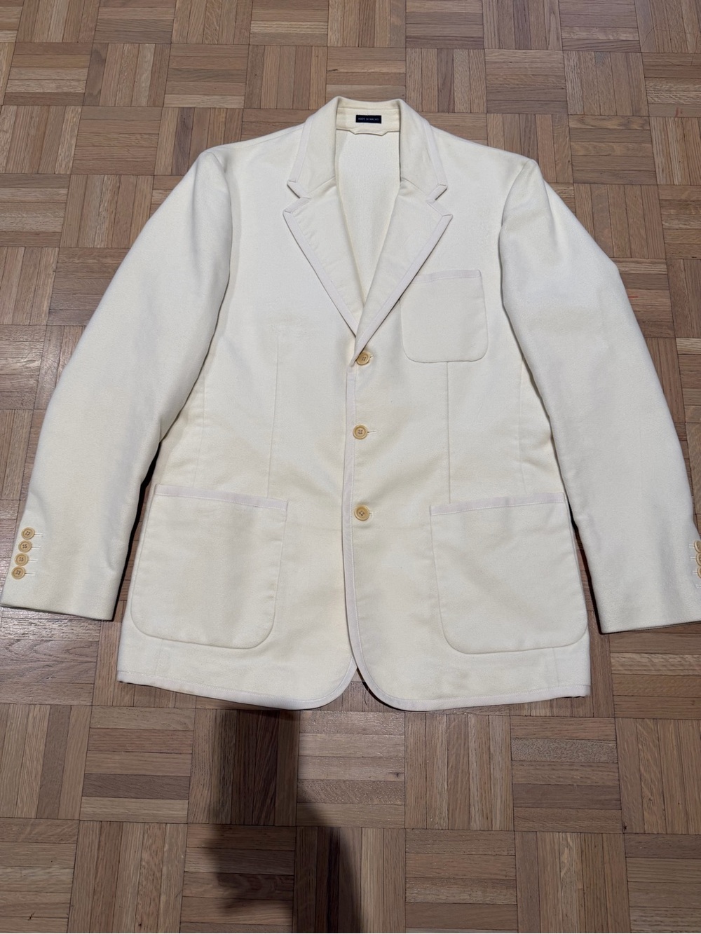 Ralph Lauren Men's Cream Suede Single-Breasted Smoking Varsity Blazer - Size M